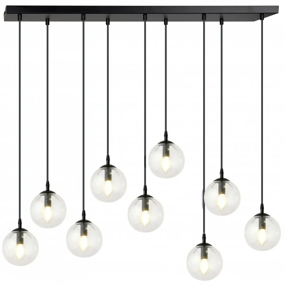 Lampadario a Sospensione in Acciaio e Vetro COSMO 9 Nero 9xE14 Colore delle Sfere Trasparente