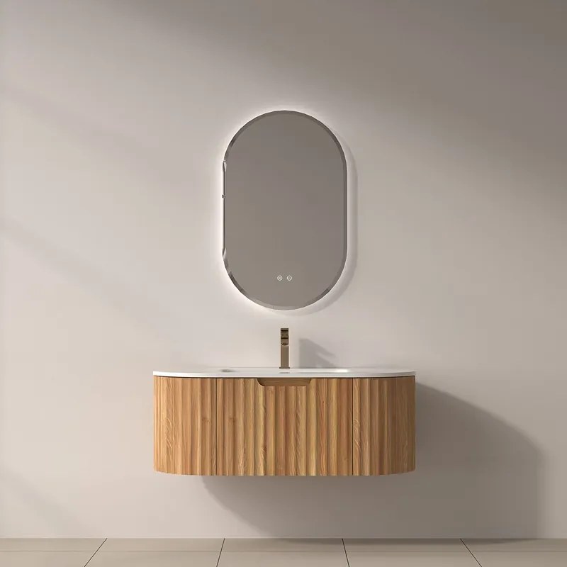 Mobile bagno curvo 100 cm cannettato con lavabo integrato | KAM-NORTH-P100 - KAMALU