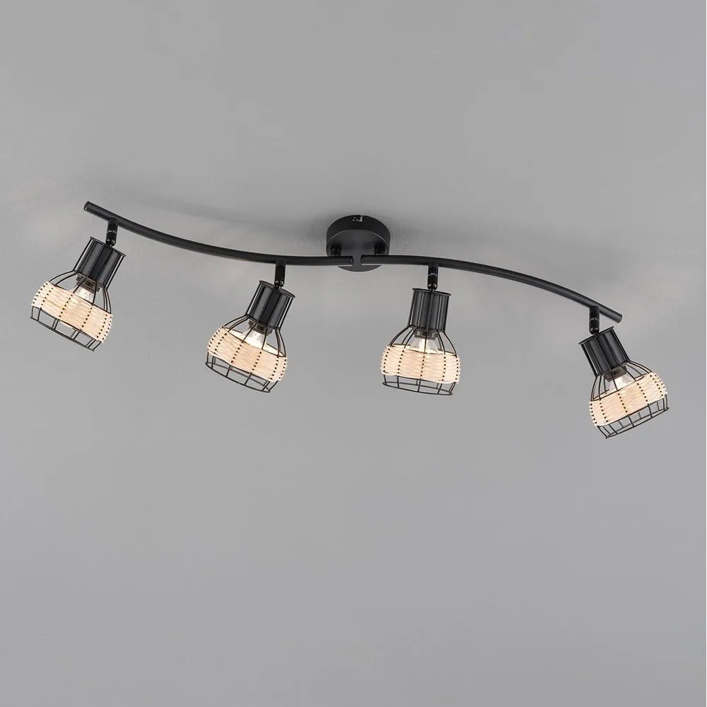 Plafoniera nera con paralume in metallo/con paralume in rattan 10,5x70 cm Straw – Fischer &amp; Honsel