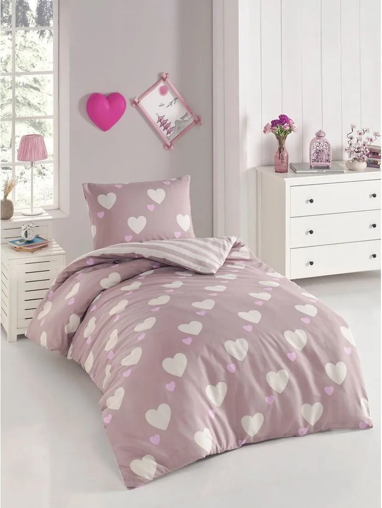 Set copripiumino e federa rosa polveroso per letto singolo 140x200 cm Herz – Mijolnir