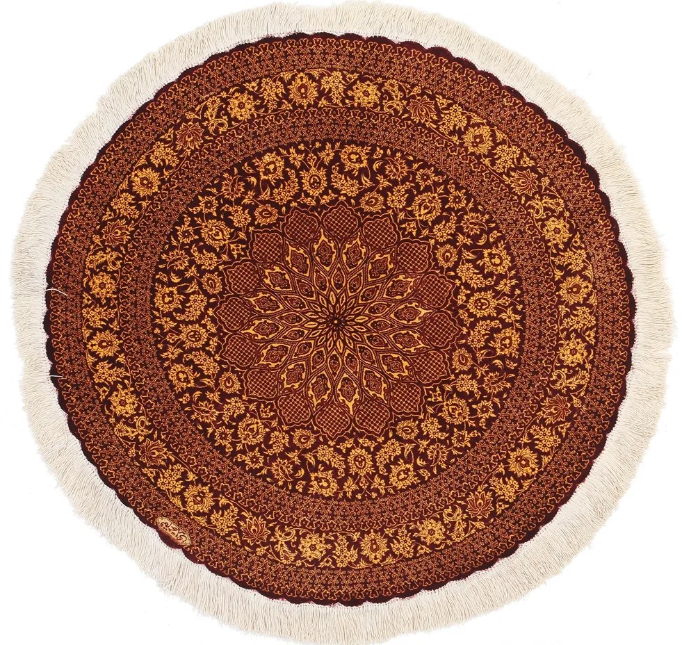 Ghom Tappeto 100x100 Rosso (Iran) Annodato A Mano