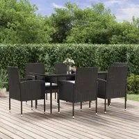 Set da Pranzo da Giardino 7 pz Nero con Cuscini in Polyrattan 3156779