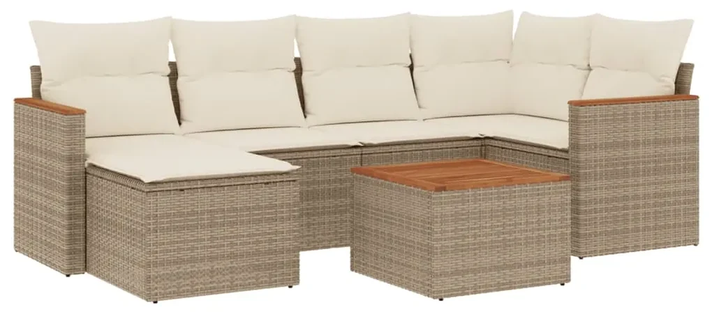 Set divani da giardino 7 pz con cuscini beige in polyrattan