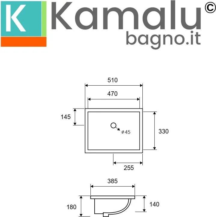 Lavabo da incasso sottopiano rettangolare ceramica bianca | Litos-652 - KAMALU