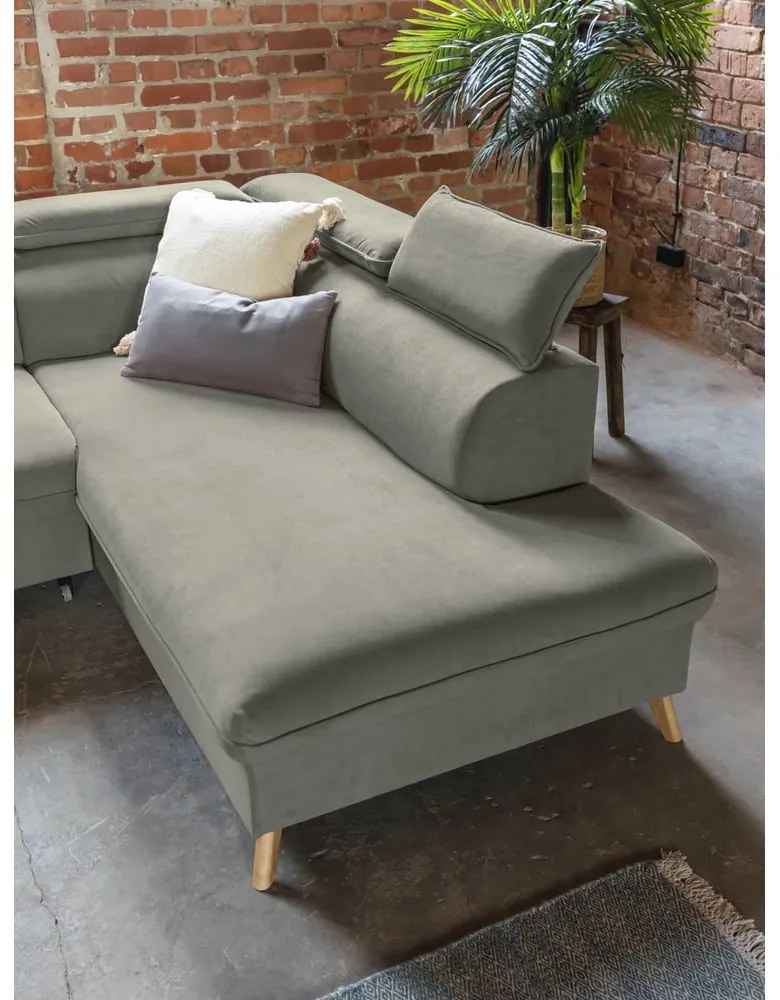 Divano letto angolare in velluto grigio chiaro a "U" (angolo destro) Sweet Harmony - Miuform