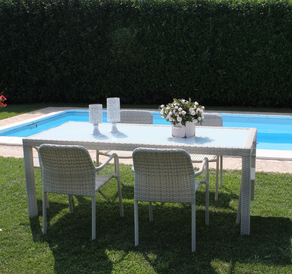AXONA - set tavolo in wicker cm 150 x 90 con 4 poltrone Axona