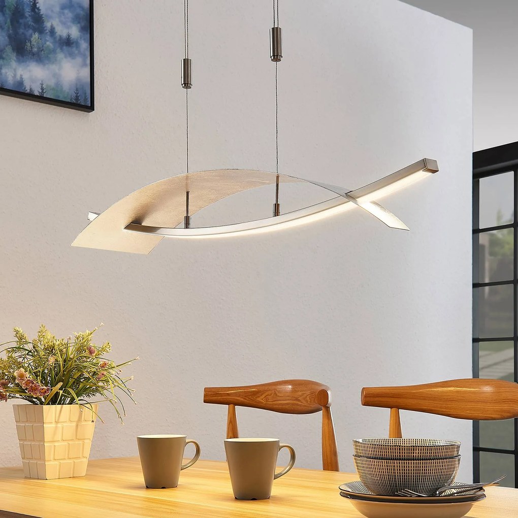 Lucande Lampada LED a sospensione Marija, 91 cm, argento, dimmerabile Marija Lucande,, Cromo / Argento, Soggiorno / Sala da pranzo, Metallo, Moderno
