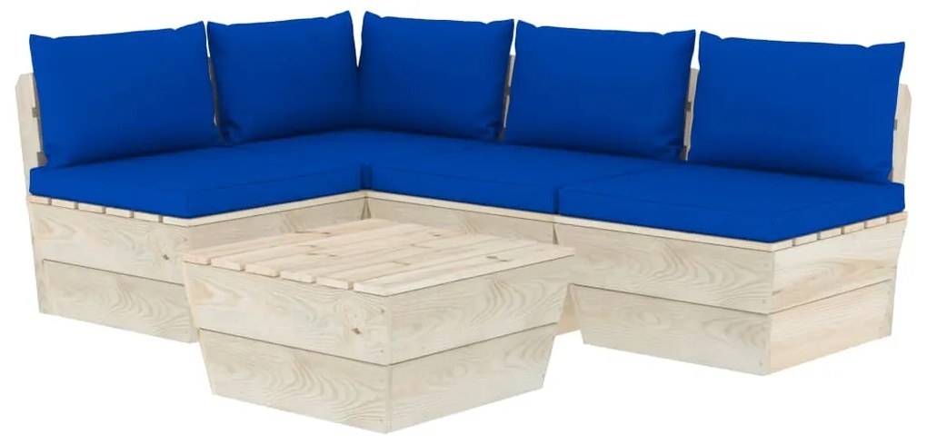 Set Divani da Giardino su Pallet 5 pz con Cuscini Legno Abete