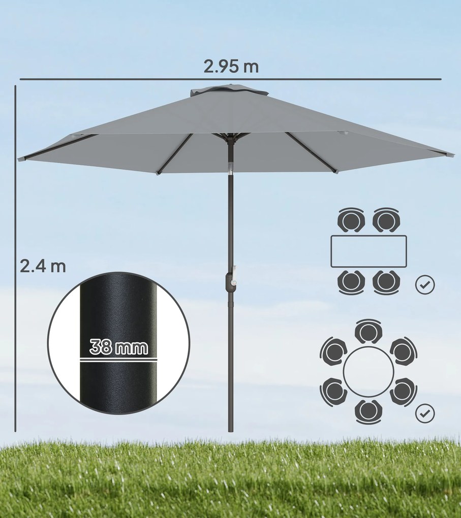 Ombrellone da Giardino 3x3 m Inclinabile con Apertura a Manovella in Metallo e Poliestere Grigio...