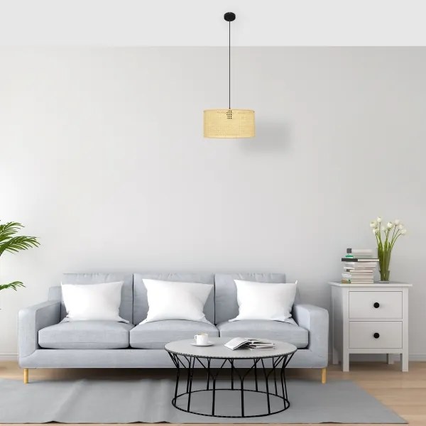 Lampadario a sospensione con filo ALBA 1xE27/15W/230V diametro 40 cm rattan/nero
