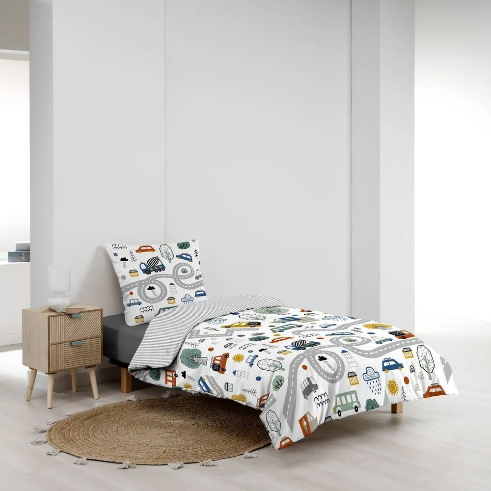 Set copripiumino e federa da bambini bianco in cotone per letto singolo 140x200 cm Pti Bolide – douceur d'intérieur