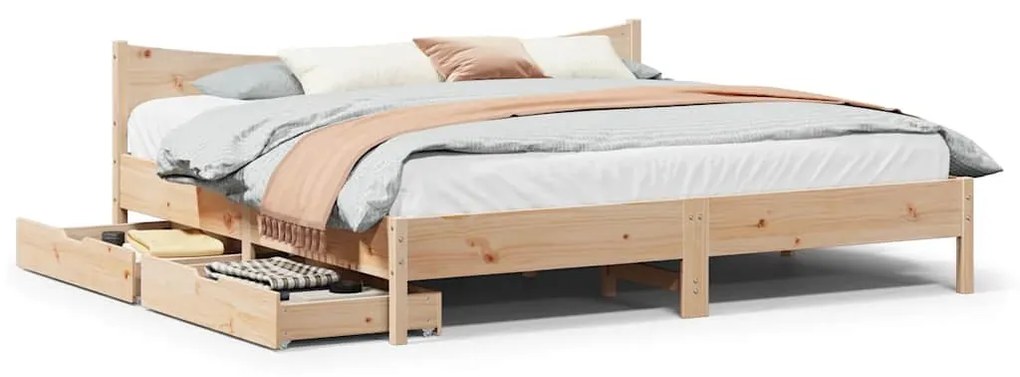 Giroletto Con Cassetti 200x200 Cm İn Legno Massello Di Pino /