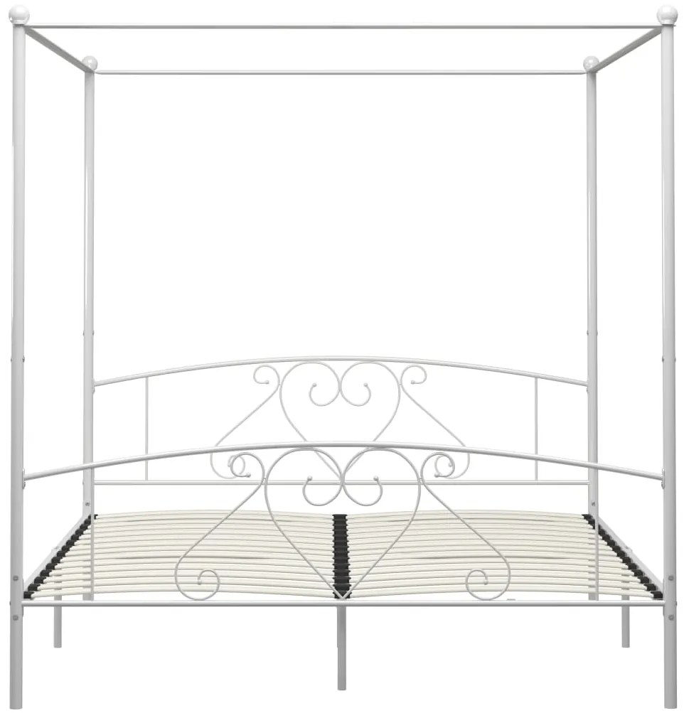 Letto a Baldacchino Bianco in Metallo 200x200 cm