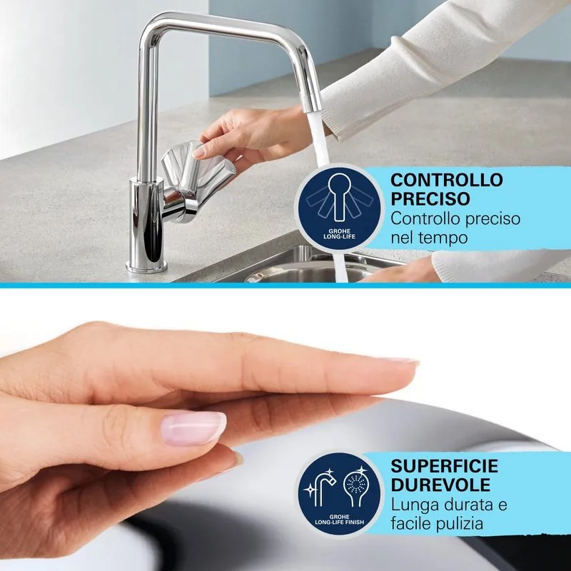 Rubinetto da cucina con doccetta a c Grohe Start Edge miscelatore cromo lucido GROHE