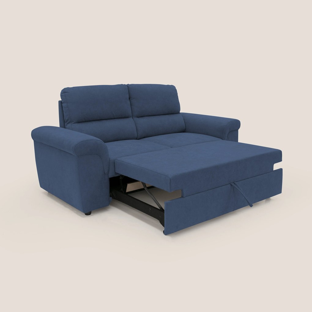 Minerva divano con pouf estraibile poggiapiedi in tessuto morbido impermeabile T02 blu