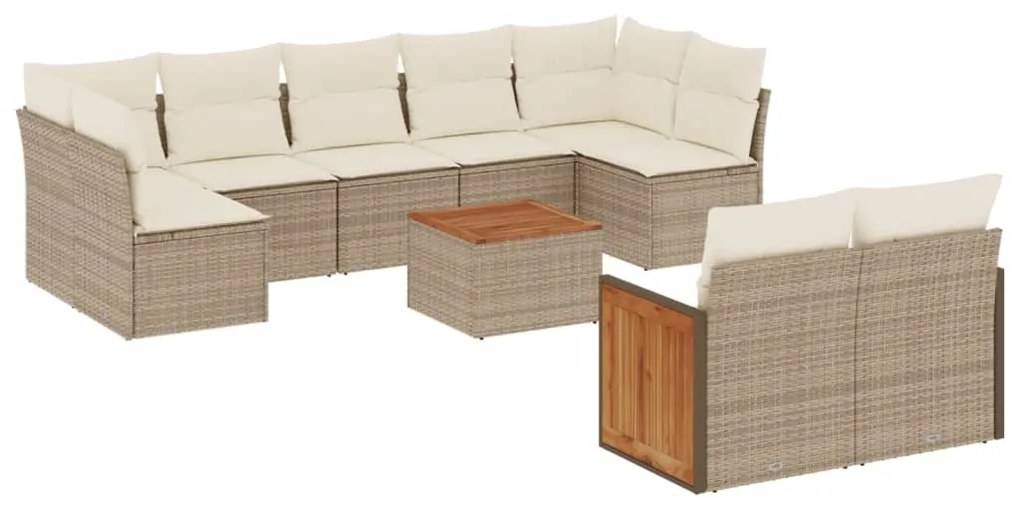 Set divano da giardino 10 pz con cuscini beige in polyrattan