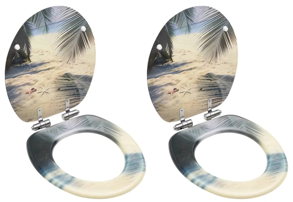 Copriwater 2 Pz Chiusura Ammortizzata İn Mdf Design Spiaggia /
