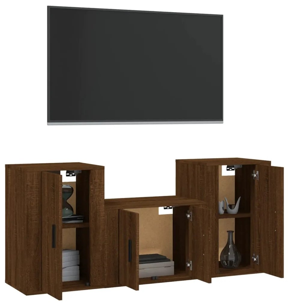 Set mobili porta tv 3 pz rovere marrone in legno multistrato