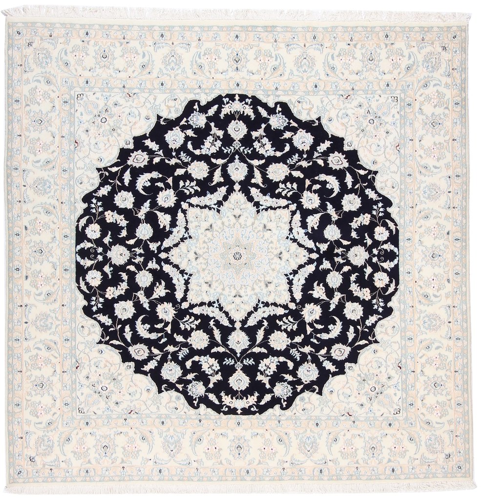 Nain Tappeto 200x200 Blu (Iran) Annodato A Mano
