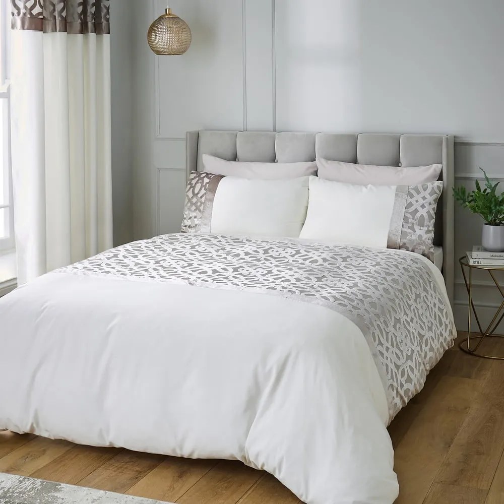 Biancheria da letto in velluto beige-crema per letto matrimoniale 200x200 cm Lattice Cut - Catherine Lansfield