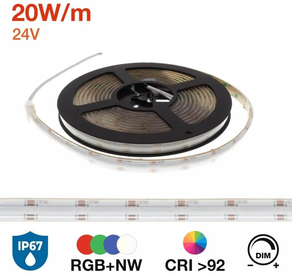 Striscia LED COB RGBW 20W/m Multicolore e B. Naturale 24VDC, IP67, 5m Professional Colore RGBW