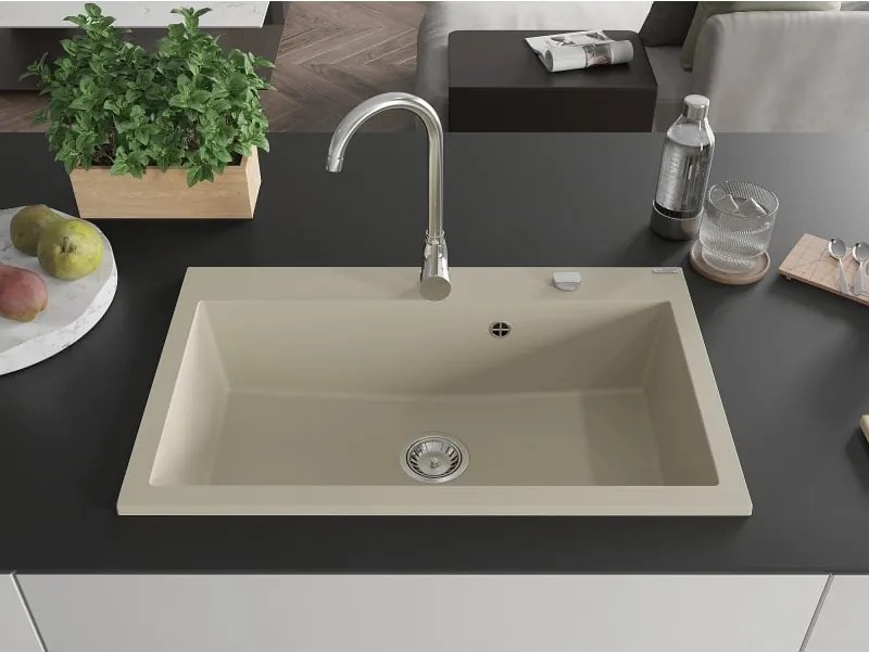 Mexen Elix lavello in granito 1-vasca 800 x 500 mm, beige, sifone cromato - 6527801005-69