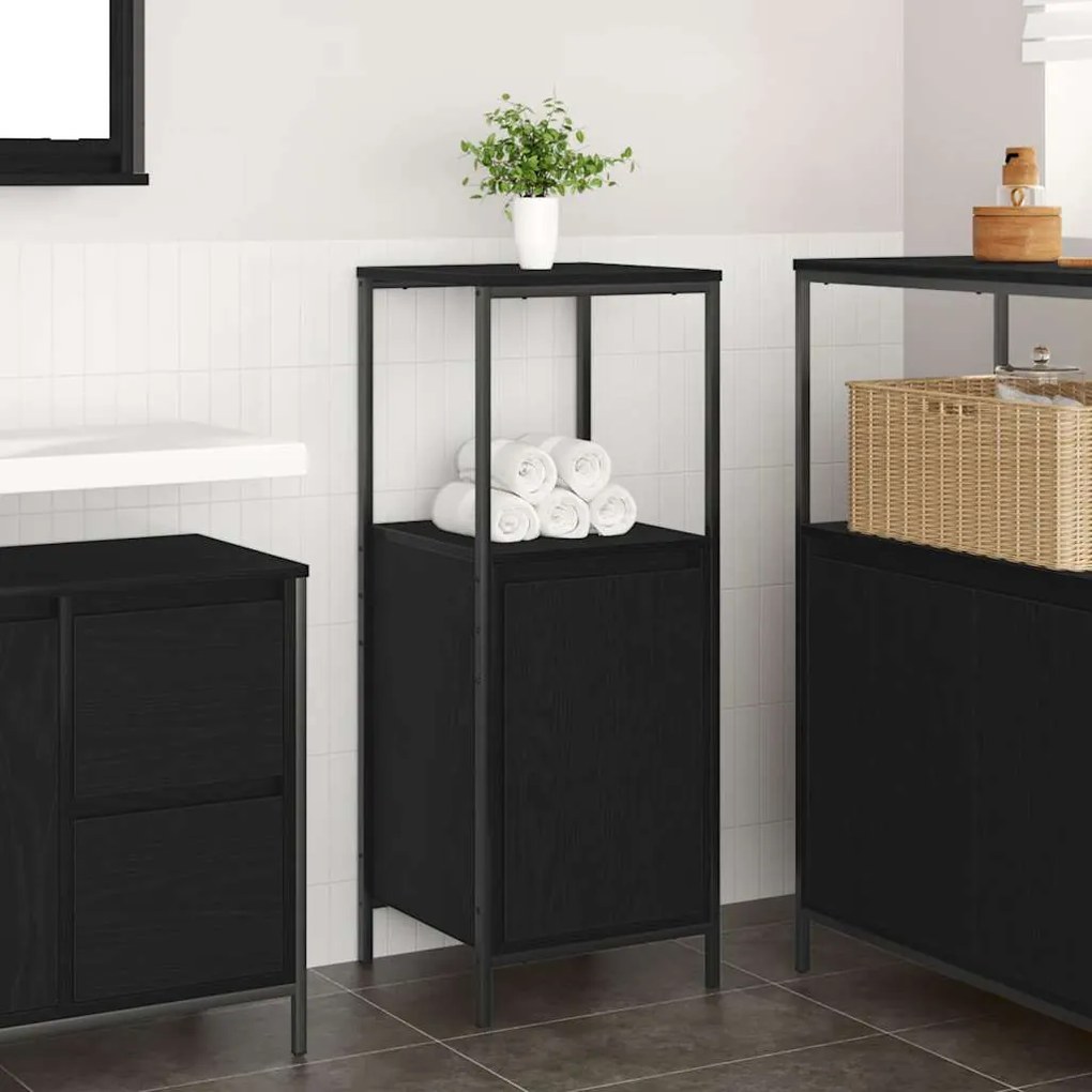 Mobile Da Bagno Con Ripiani Rovere Nero 36x35x95 Cm /