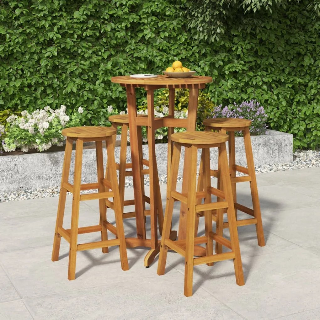 Set Da Bar Da Giardino 5 Pz İn Legno Massello Di Acacia /
