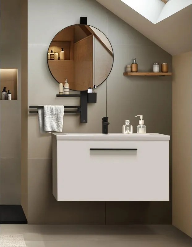 Portasciugamani con specchio a due braccia piu' porta accessori ALU+ nero