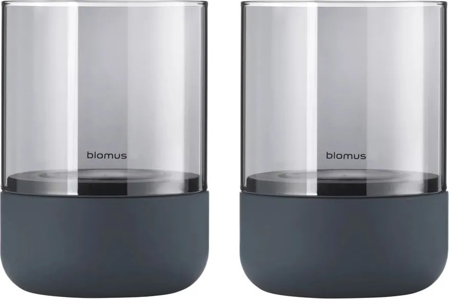 Set di 2 candelieri in vetro grigio con base in cemento Calma - Blomus
