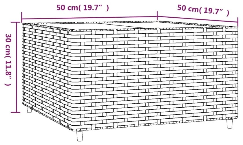 Tavolino Quadrato da Giardino Grigio 50x50x30cm in Polyrattan