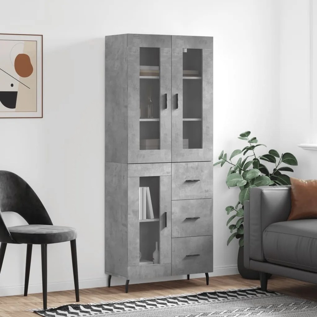 Credenza Grigio Cemento 69,5x34x180 Cm İn Legno Multistrato /