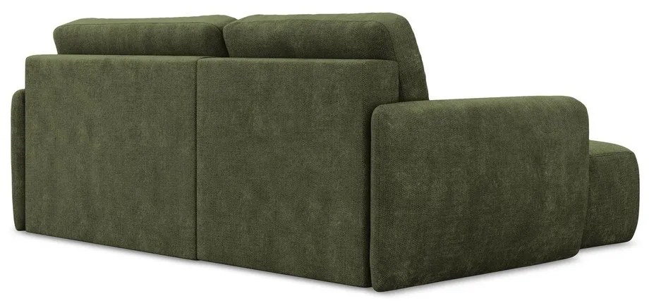 Divano angolare verde allungabile/con contenitore (con penisola a sinistra/con chaise lounge) con rivestimento in ciniglia Lilo – Makamii