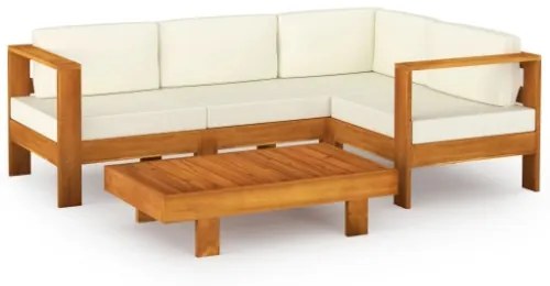 Set Divani Giardino 5 pz Cuscini Bianco Crema in Legno d'Acacia