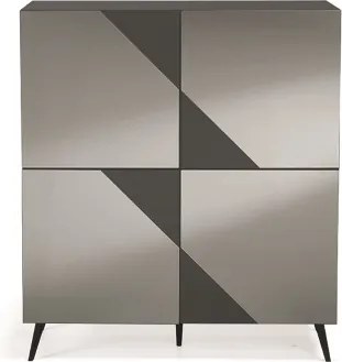 Madia credenza 4 ante in vetro specchio Fum cassa Antracite ARTE 120 con 5 piedini