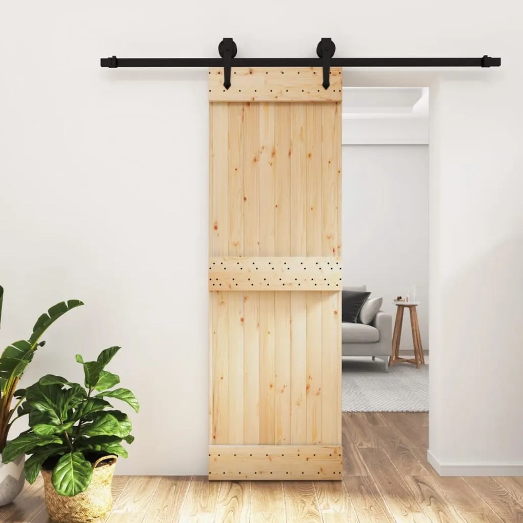 Porta Scorrevole Con Set Hardware 70x210 Cm Legno Massello Pino /