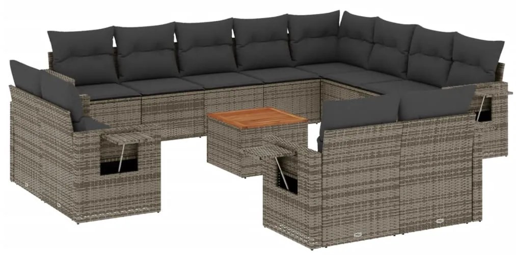 Set divani da giardino 13 pz con cuscini grigio in polyrattan