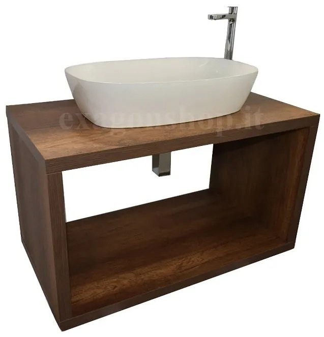 Mobile bagno effetto legno tabacco 90 cm Squared senza lavabo con vano a giorno