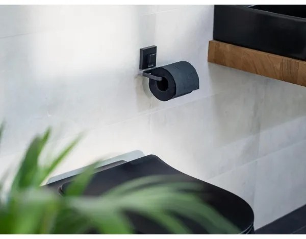 WENKO 71447800 - Porta rotolo per carta igienica VACUUM-LOC QUADRO ED 14x11 cm nero