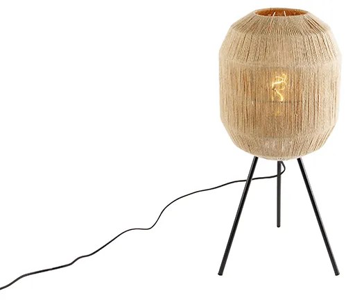 Lampada da tavolo orientale nera con corda di juta - Riki
