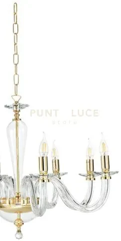 Lampadario in vetro a 6 luci ravel trasparente-oro lp.ravel-6-oro