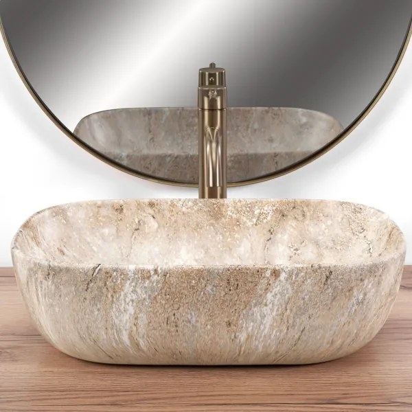REA-U3323 - Lavabo da appoggio BELINDA 33,5x46,5 cm in ceramica/effetto pietra