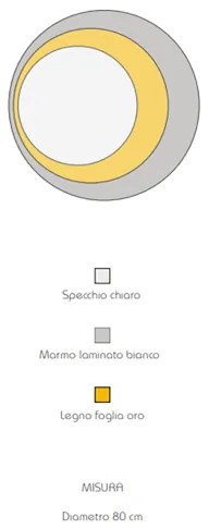 Specchio rotondo 80x80 cm in marmo laminato Bianco foglia oro - DAVID