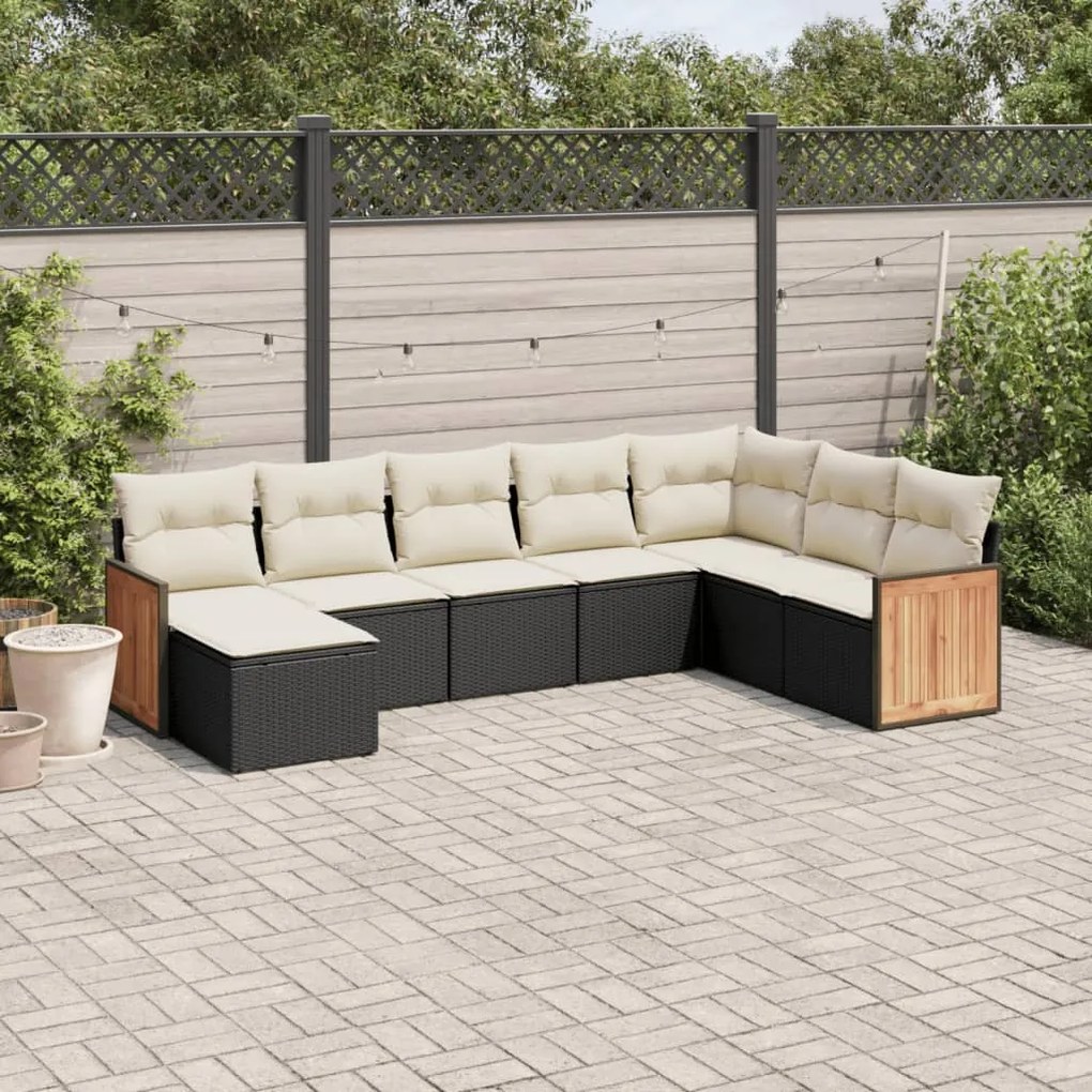 Set divani da giardino con cuscini 8 pz nero in polyrattan