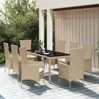 Set da Pranzo da Giardino 9 pz con Cuscini Beige in Polyrattancod mxl 76419