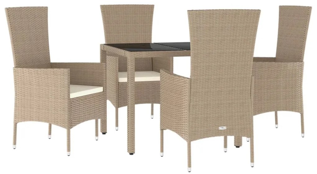 Set da pranzo da giardino 5 pz con cuscini beige in polyrattan