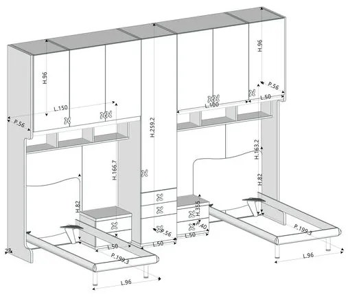 Cameretta a ponte doppia Mac linea Colorfull finitura Bianco e Salvia