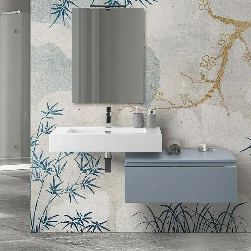 Mobile bagno 80 cm blu pastello lavabo sospeso 100 cm Lodi e specchio Iside