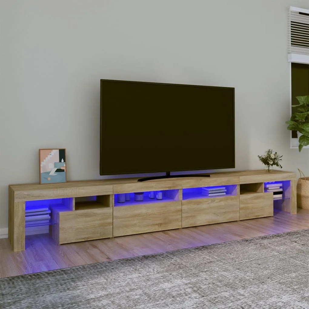 Mobile porta tv con luci led rovere sonoma 260x36,5x40 cm