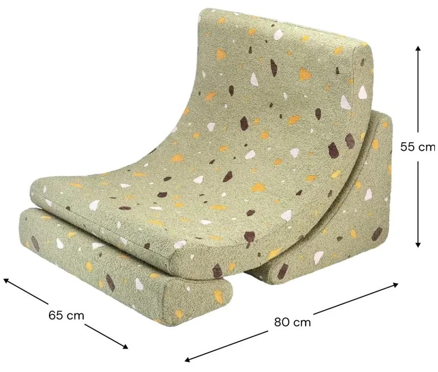 Poltrona per bambini verde con rivestimento in bouclé e ciniglia Terrazzo Moon – Wigiwama